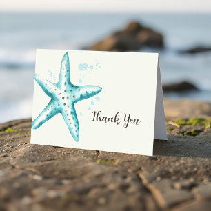 Carte De Remerciements Belle Fête des mariées d'aquarelle Starfish Aqua