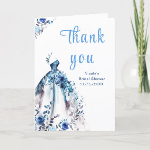 Carte De Remerciements Belle Fête des mariées de Robe Florale Bleue