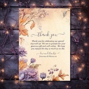 Carte De Remerciements Belle feuille d'automne, Fleur Vintage Mariage de