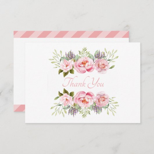 Carte De Remerciements Belle Fleur Rose (Devant / Derrière)