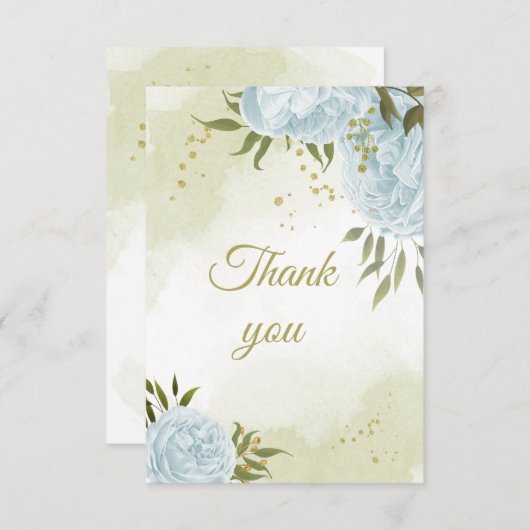 Carte De Remerciements belle fleurs bleues verdure botanique (Devant / Derrière)