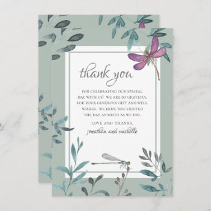 Carte De Remerciements Belle libellule et jardin Mariage de verdure