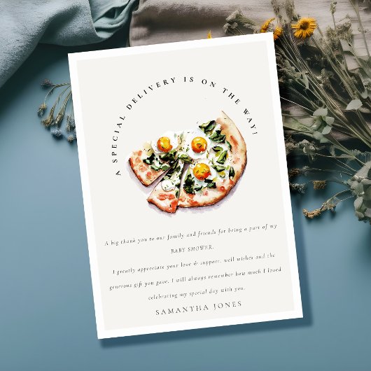Carte De Remerciements Belle livraison spéciale Pizza Baby shower Party