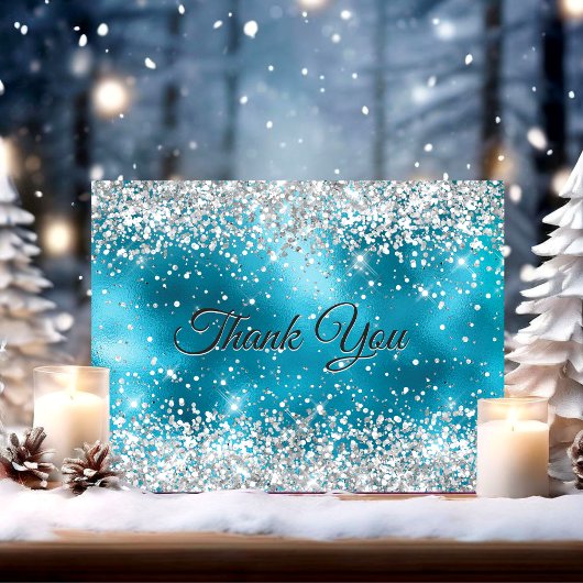 Carte De Remerciements Belle parties scintillant d'argent turquoise