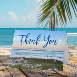 Carte De Remerciements Belle plage Mariage coucher de soleil Personnalisé<br><div class="desc">Ce carte de remerciements de mariage de plage personnalisé pittoresque présente le coucher de soleil rose et orange qui touche en douceur les vagues de l'océan au-dessus du sable et de l'herbe de mer par une belle journée à Destin, en Floride. Belles cartes de bord de mer pour un couple...</div>