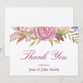 Carte De Remerciements Belles Fleurs Roses Avec Feuilles (Devant / Derrière)