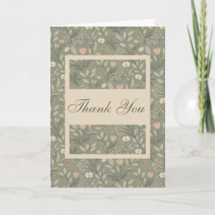 Carte De Remerciements Belles Fleurs sur une teinte terreuse vert sauge d