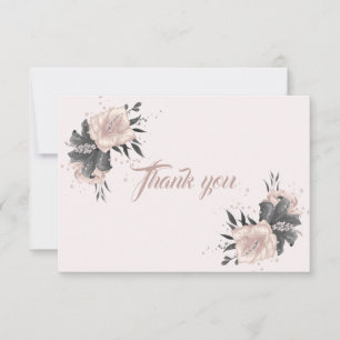 Carte De Remerciements belles fleurs tropicales rose pâle et poussiéreuse