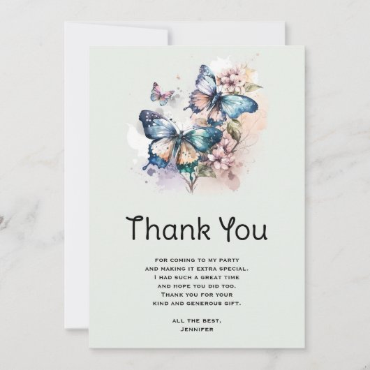 Carte De Remerciements Belles papillons et fleurs (Devant)