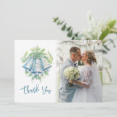 Carte De Remerciements Bells vert bleu gris mariage photo QR Code (Debout devant)