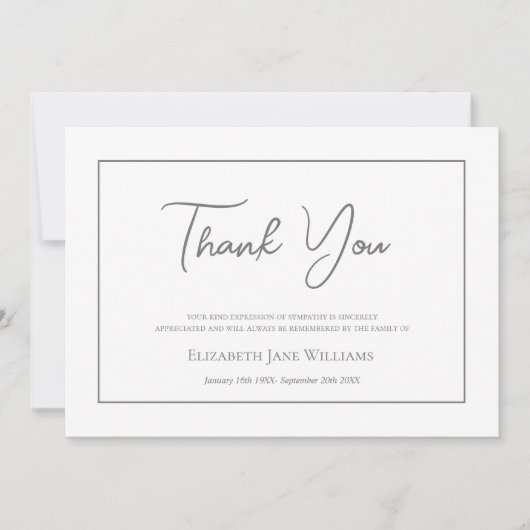 Carte De Remerciements Bereavement funéraire Script simple (Devant)