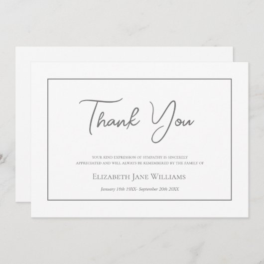 Carte De Remerciements Bereavement funéraire Script simple (Devant / Derrière)