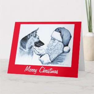 Carte De Remerciements Berger allemand et Père Noël pour Noël