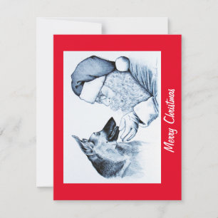 Carte De Remerciements Berger allemand et Père Noël pour Noël