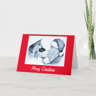 Carte De Remerciements Berger allemand et Père Noël pour Noël
