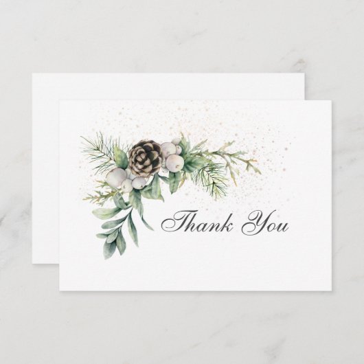 Carte De Remerciements Berries d'hiver Pine verte Mariage inspirant (Devant / Derrière)