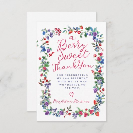 Carte De Remerciements Berry Boho Rustique Été 21e Anniversaire Apparteme (Devant / Derrière)