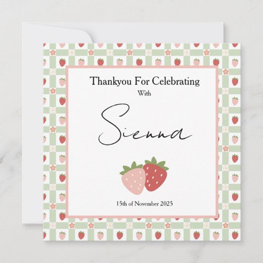 Carte De Remerciements Berry First Birthday Customisable Gingham Print (Devant)