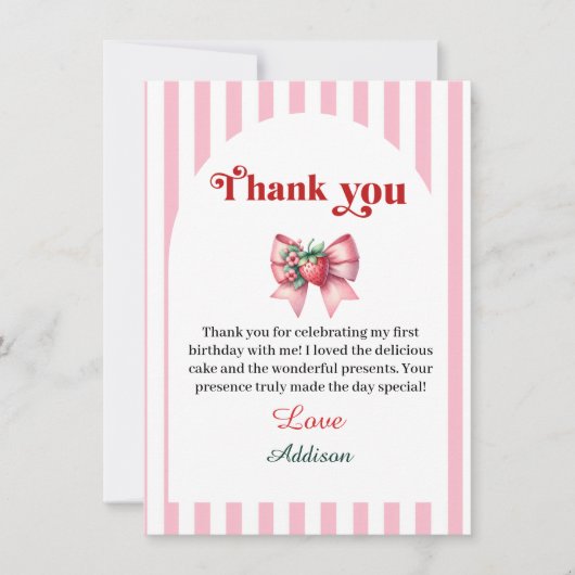 Carte De Remerciements Berry First Strawberry et Bow (Devant)