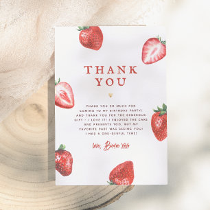 Carte De Remerciements Berry First Strawberry Girl Fête d'anniversaire