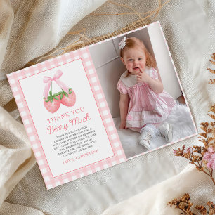 Carte De Remerciements Berry First Strawberry Pink Bow 1er Anniversaire P