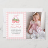 Carte De Remerciements Berry First Strawberry Pink Bow 1er Anniversaire P (Devant)