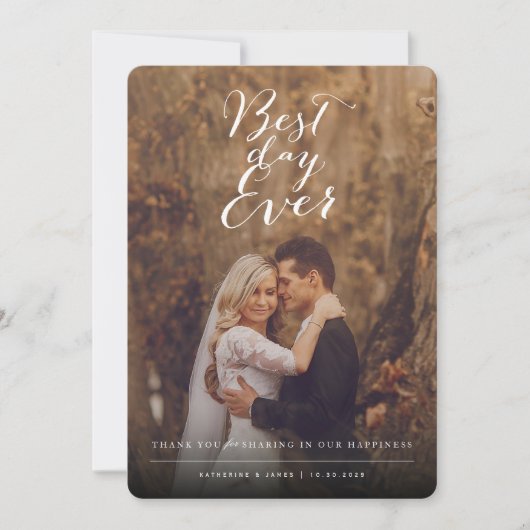 Carte De Remerciements Best Day Ever Design Script Photo Mariage moderne (Devant)