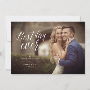 Carte De Remerciements Best Day Ever Design Script Photo Mariage moderne