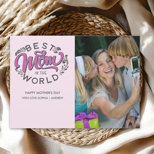 Carte De Remerciements Best Mom in the World Scrip Photo Mom