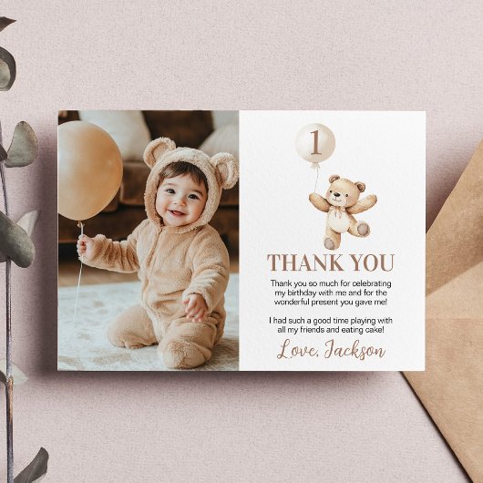 Carte De Remerciements Beurre à ballons à ours mignonne Teddy Anniversair