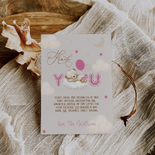 Carte De Remerciements Beurre Baby shower ours beaucoup rose