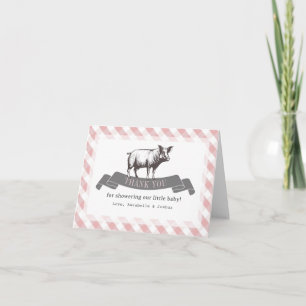 Carte De Remerciements Bibs & Ribs BBQ Rustique Rose En vichy Baby shower