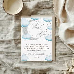 Carte De Remerciements Bienvenue à la Baby Shower Bleu Garçon Au-Dessus d