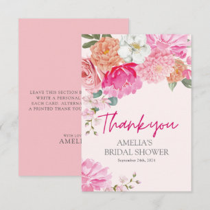 Carte De Remerciements Bienvenue à la Baby Shower Florale Aquarelle Rose