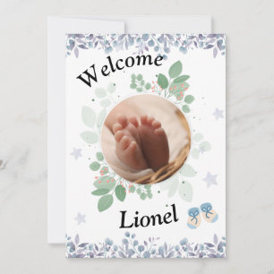 Carte De Remerciements Bienvenue bébé rond photo garçon