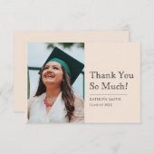 Carte De Remerciements Bige moderne Script photo Graduation (Devant / Derrière)