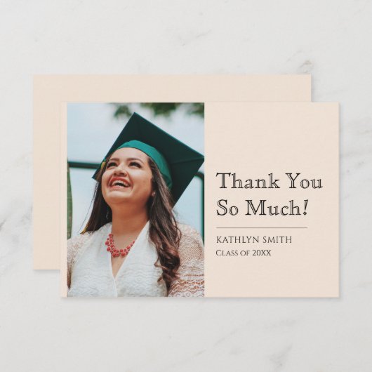 Carte De Remerciements Bige moderne Script photo Graduation (Devant / Derrière)