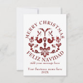 Carte De Remerciements Bilingue Noël Espagnol Bourgogne Oiseaux (Devant)