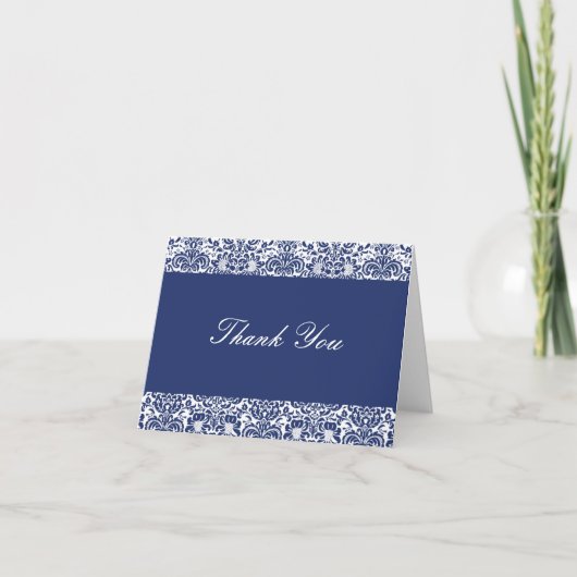 Carte De Remerciements Billet de Royal Blue et White Damask (Devant)