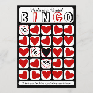 Carte De Remerciements Bingo de mariée personnalisable jeu noir rouge car
