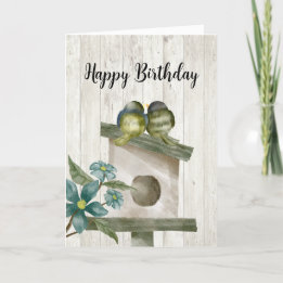 Carte De Remerciements Birdhouse rustique aquarelle Joyeux anniversaire