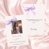 Carte De Remerciements Birthday photo bow lavender ivory