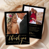 Carte De Remerciements Black and Gold Huge Gold Script 2 Mariage photo