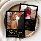Carte De Remerciements Black and Gold Huge Gold Script 2 Mariage photo