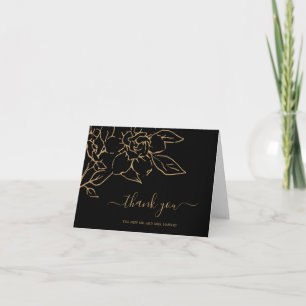 Carte De Remerciements Black and Gold LIne Art Floral Mariage élégant