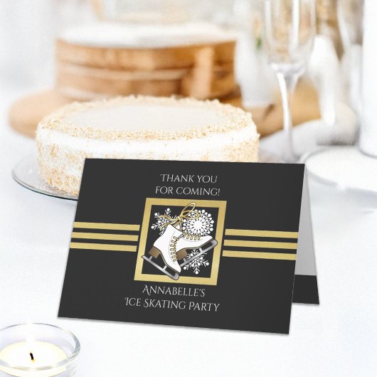 Carte De Remerciements Black and Gold Parties scintillant Patinage sur gl