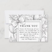 Carte De Remerciements Black and White Floral Bow Wedding (Devant)