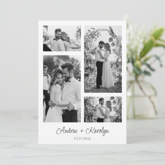 Carte De Remerciements Black and White Modern mariage photo collage (Debout devant)