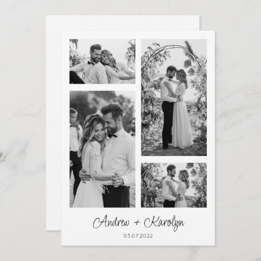 Carte De Remerciements Black and White Modern mariage photo collage (Devant / Derrière)