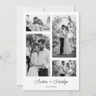 Carte De Remerciements Black and White Modern mariage photo collage